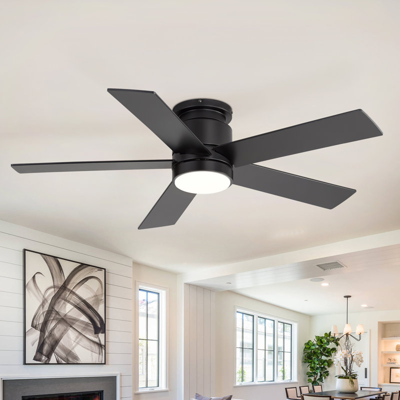 Ventilateur de plafond encastré 42 po / 52 po Jayceyon, Noir avec pales noires, 42 po de largeur