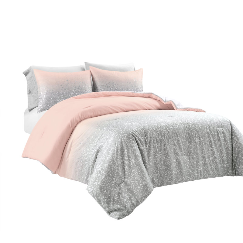 Édredon en microfibre 2 pièces , Rosé / gris, Édredon double / grand + 2 taies décoratives + 2