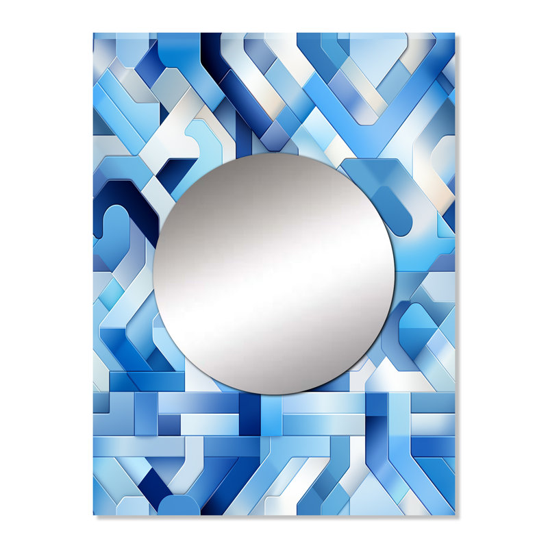 Reauna - bleu et blanc rayé symétrique - miroir mural géométrique, miroir décoratif géométrique, impression d'art en métal