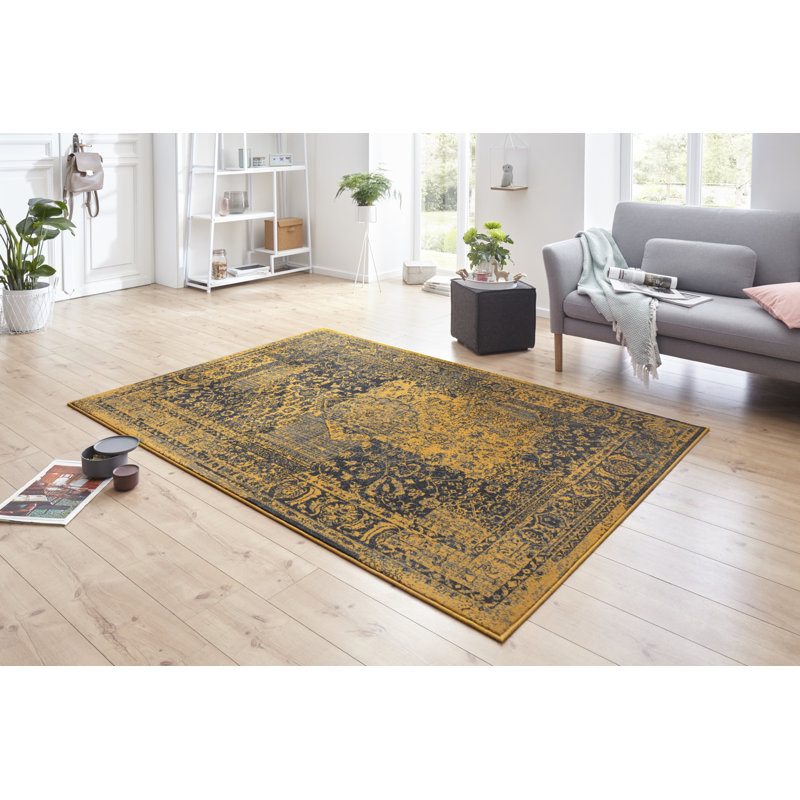 Celebration Plume Flatweave Yellow/Grey Rug, Rectangle 120 x 170cm