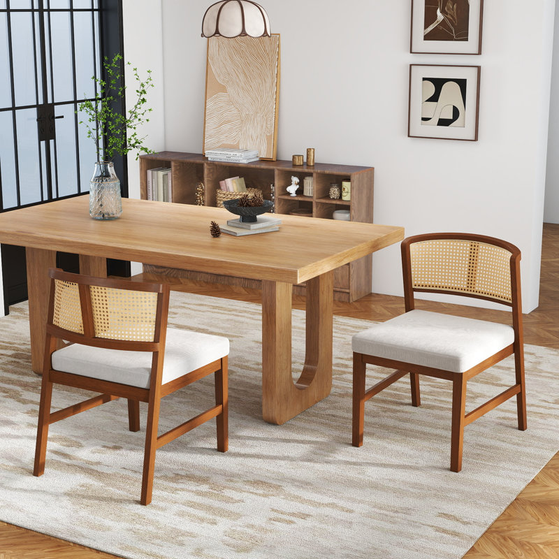 Ensemble de chaises de salle à manger en rotin de 2/4/6, structure en bois d'hévéa, dossier incurvé, siège rembourré épais, chaises d'appoint sans accoudoirs pour la cuisine, le salon, la cuisine