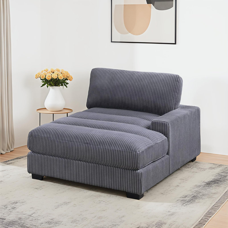 Chaise longue rembourrée Alberico, Velours côtelé gris