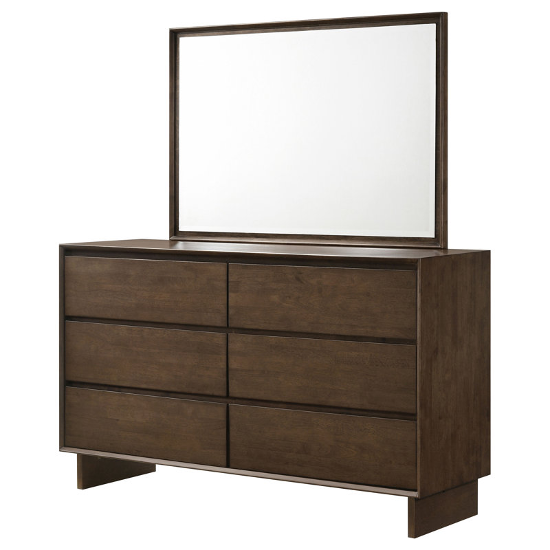 Commode 6 tiroirs et miroir brun chaud