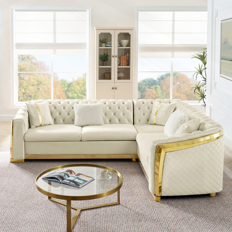 Canapé modulaire en L Chesterfield, Beige