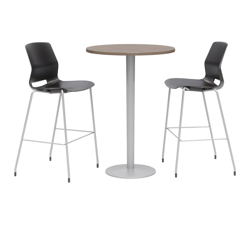 Ensemble de table de salle à manger 30 po et de chaise ronde L, Teck studio, Noir, noir, noir, noir