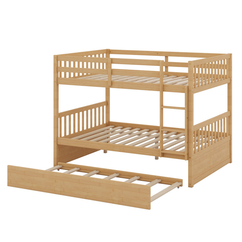Space-Saving Wood Bunk Bed Featuring A Trundle And Convertible Design, White Oak