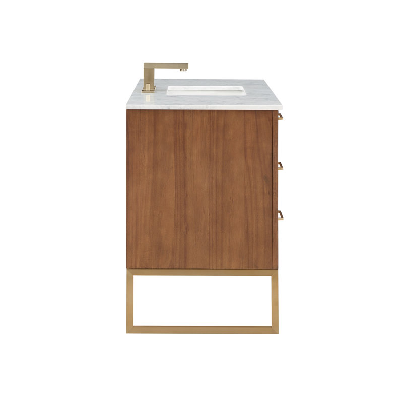 Markham 48'' W Single Vanity, Satin Brass, Carara Marble, Walnut