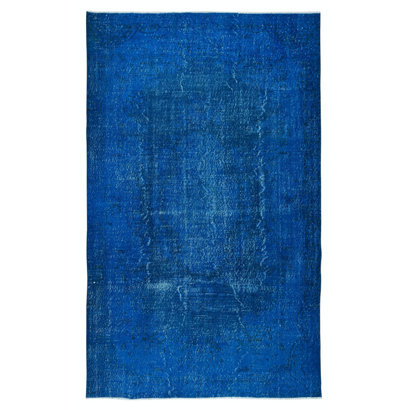 Tapis turc de 6,2 x 9,8 pi fabriqué à la main en bleu saphir et rouge égyptien