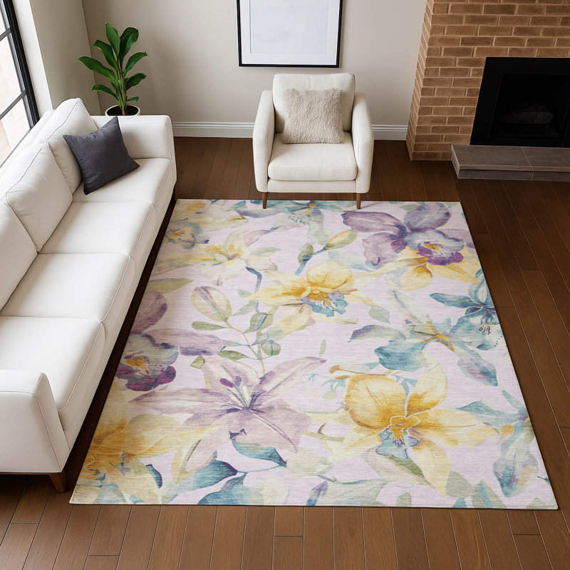 Machine Washable Indoor/Outdoor London ACN2262 Floral Rug, Rectangle 8' x 10'