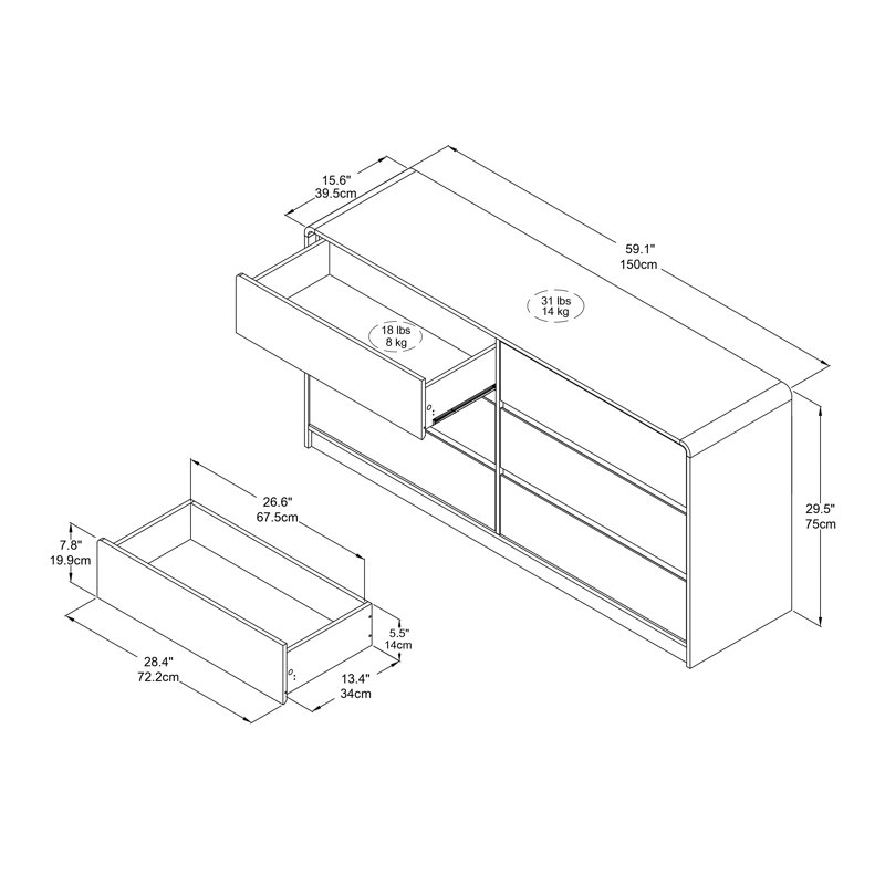 Rishel Modern 3 Pieces Bedroom Set, 3 Pcs: Dresser 6, 2 Nightstands