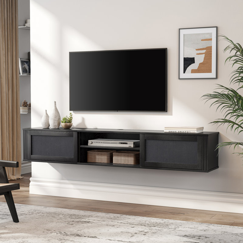 Meuble télé flottant en bois manufacturé Haadiya, Noir
