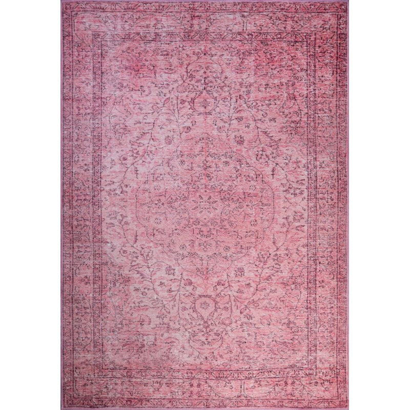 Tapis rose à motif tissé rétro, Carré 5 pi