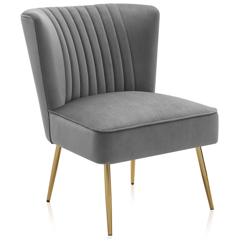 Chaise d'appoint capitonnée en velours l 25,39 po Loi, Velours gris
