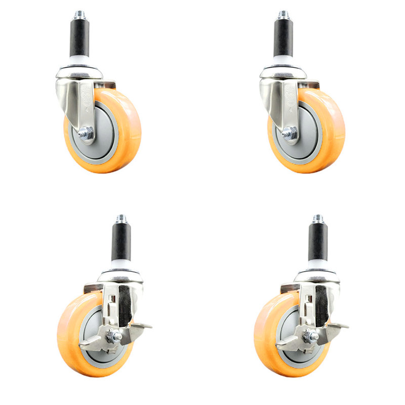 Ensemble de roulettes extensibles en polyuréthane pivotant de 4 pouces en acier inoxydable 316SS de 1-1 / 8 po à 2 freins SCC
