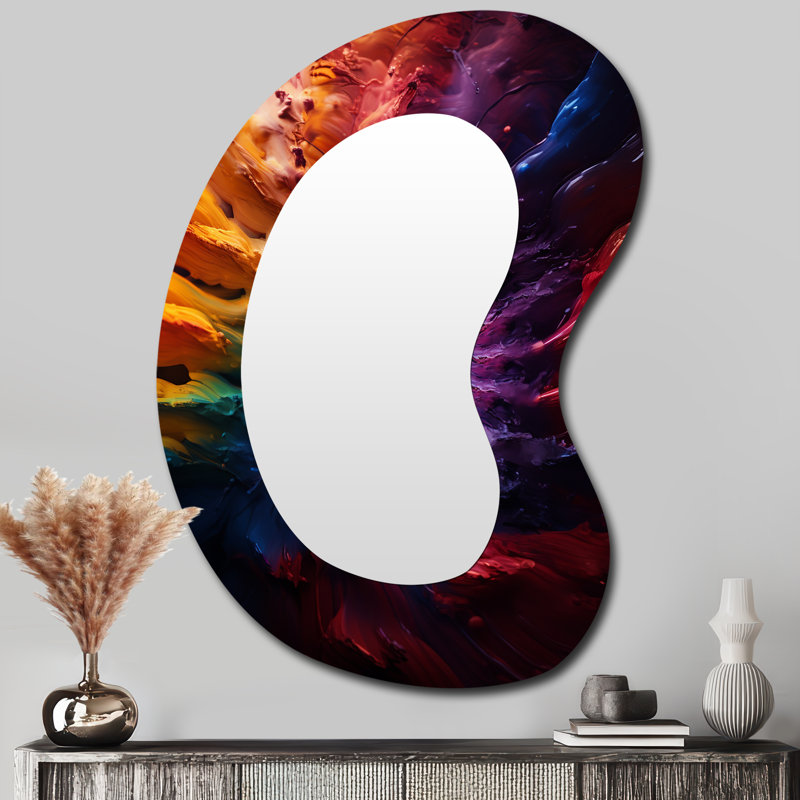 Evyatar Colorful space fractal vortex V - Fractal Irregular Shape Decorative Wall Mirror, Modern Asymmetrical Large Mirror, Printed Metal Art