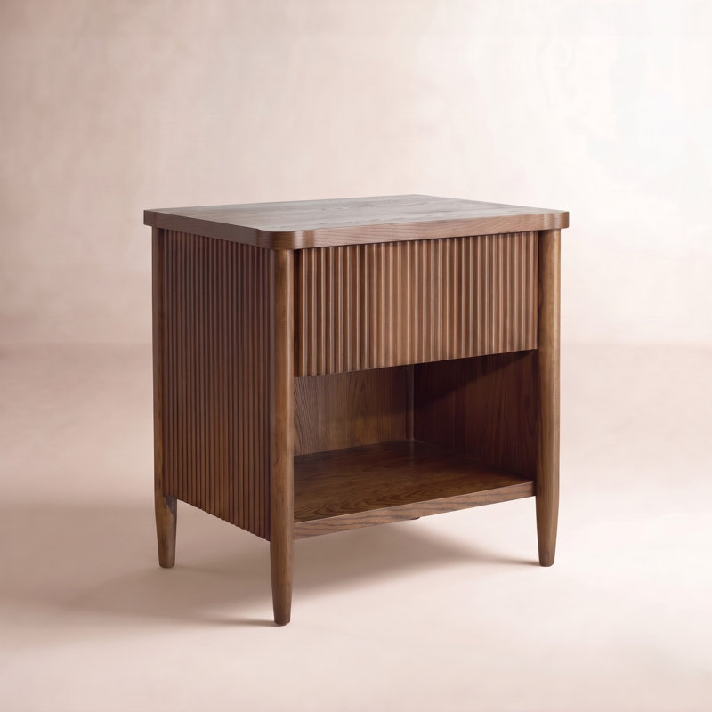 Colne Dorchester 1 Drawer Reeded Nightstand, Medium Oak