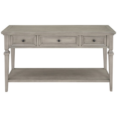 Classic Retro Style Console Table With Three Top Drawers And Open Bottom Shelf, Easy Assembly For Modern Homes