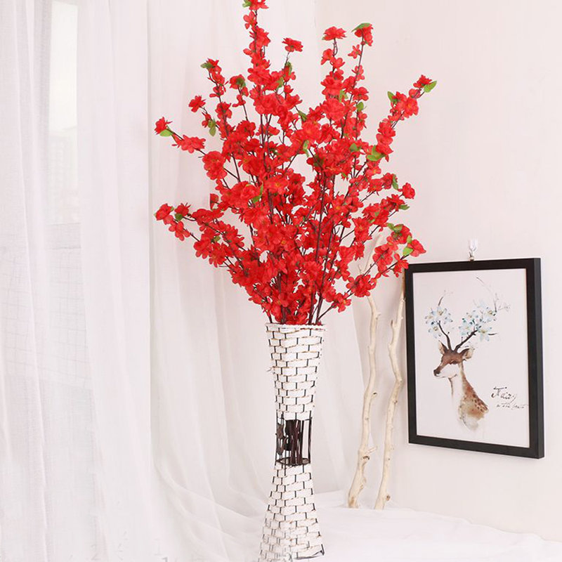 10 PCS Artificial Cherry Blossom Branches Decoration, Faux Flowers 25.5" Long Stems Plum Fake Peach Plants Real Touch Silk for Wedding Home Bedroom Party Table Office
