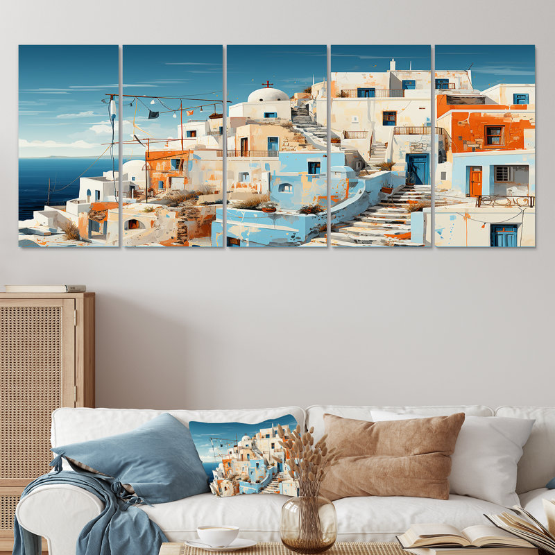 Ensemble d'art mural 5 pièces Santorini Grèce III - Santorini, H 28 po x l 60 po
