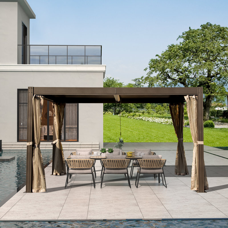 Pergola Gazebo with Louvered Roof, Brown, 13 ft x 10 ft