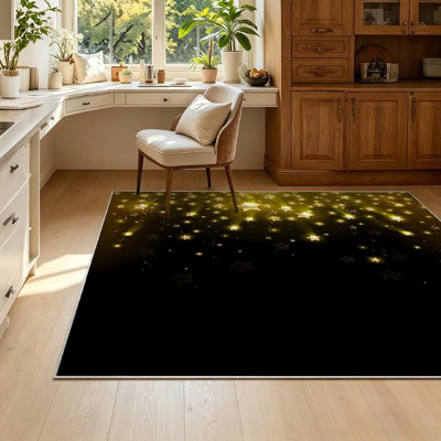 Black Gold Stars Star Award Night Anniversary Confetti Christmas Sky Machine Washable Indoor Area Rug