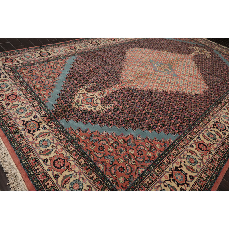 Tapis ivoire / rouge en laine noué à la main de conception unique 10 pi x 16 pi 5 po