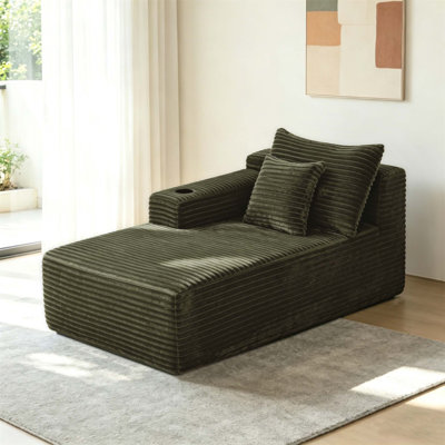 37.5-Inch Plush Velvet Left Chaise Longue with Cup Holder, Perfect for Comfort and Versatility in Living Rooms