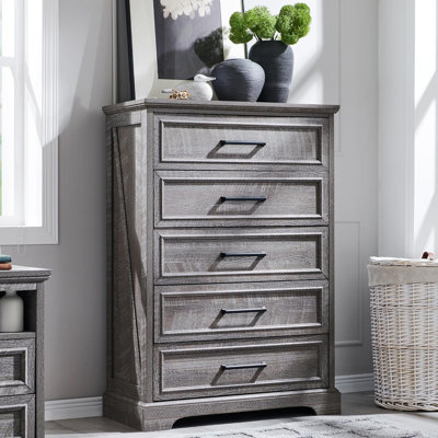 Quintone 46" Farmhouse 5 Drawer Dresser,Tall Chest of Drawer With Anti-Tip for Bedroom