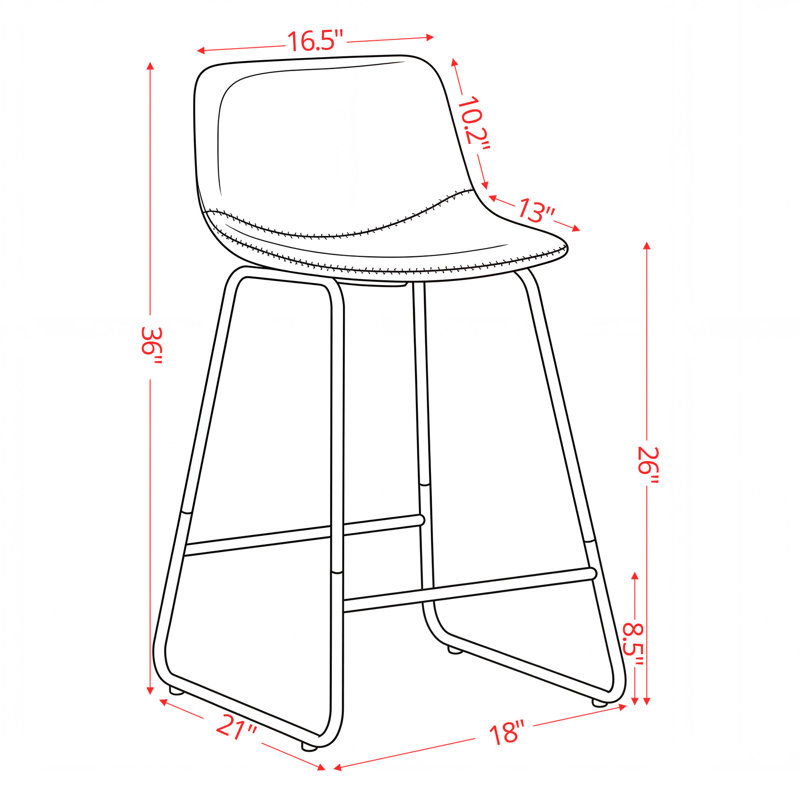 Tabouret de comptoir moderne en cuir avec repose-pieds à dossier bas, Brun, Tabouret de comptoir (siège d'une hauteur de 26 p