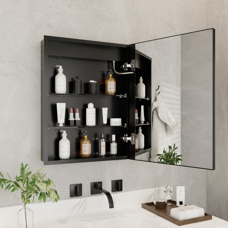 Armoire à pharmacie encastrée sans cadre à DEL avec miroir et tablettes réglables, USB, désembueur Hellmuth, Oui