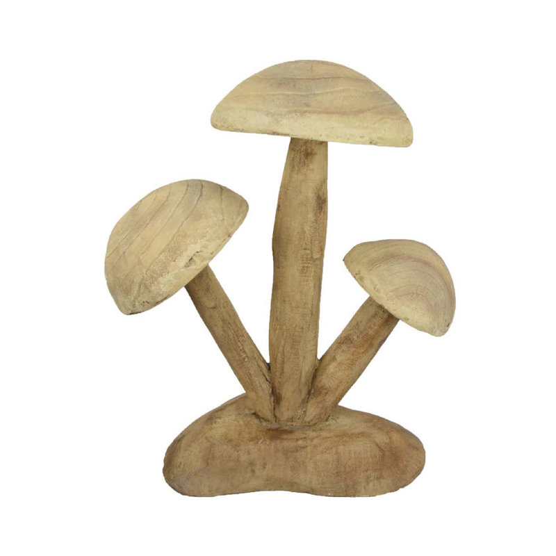 Sculpture décorative d'extérieur Sarah, 3 champignons, résine brun naturel