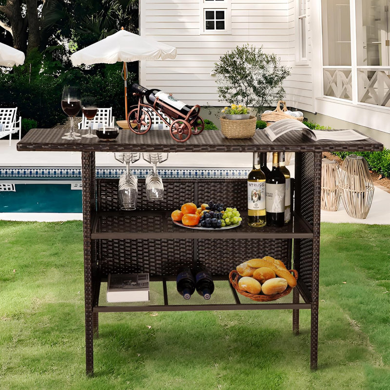 Antigo  Rectangular Wicker/Rattan Outdoor Bar Counter Table 