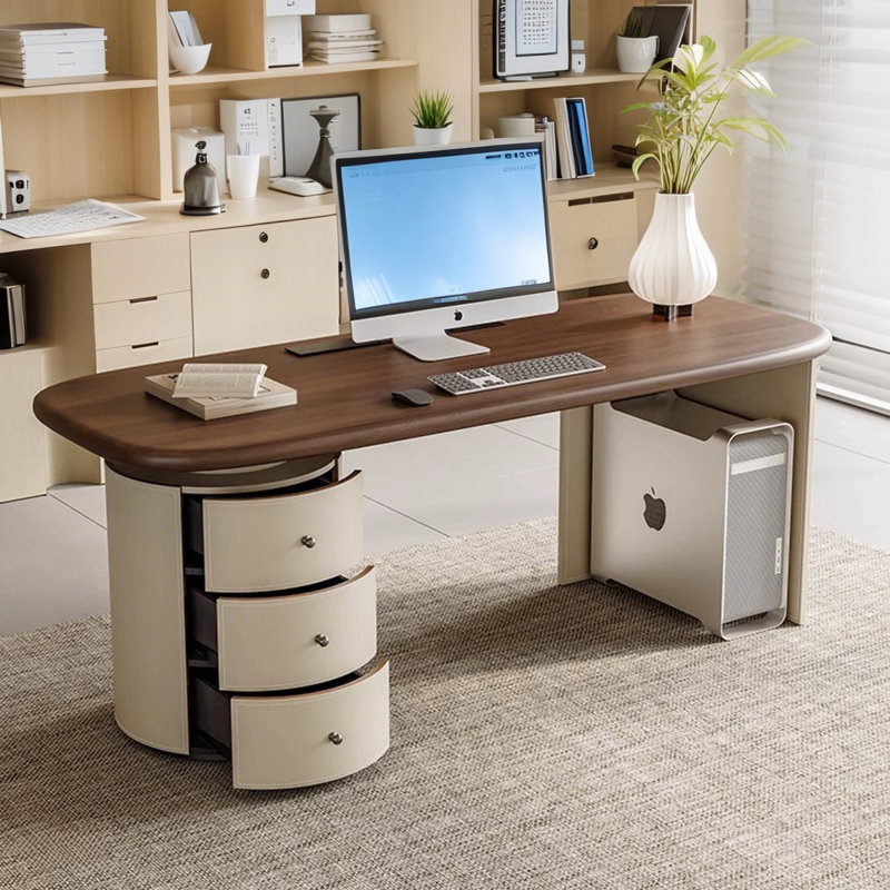 Bureau en cuir Mid-Century, H 29,52 po x l 55,12 po x P 25,59 po
