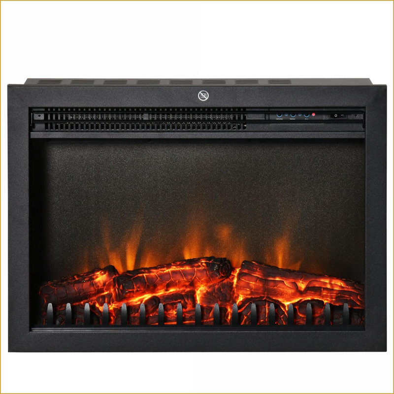 Foyer électrique encastrable, rétro 24 po avec flamme réaliste, télécommande, luminosité réglable, 750 / 1500W | Noir | Acier