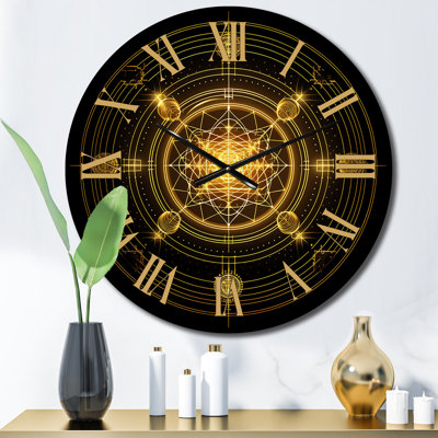 Knowing Sacred Geometry Gold On Black I Metal Wall Clock