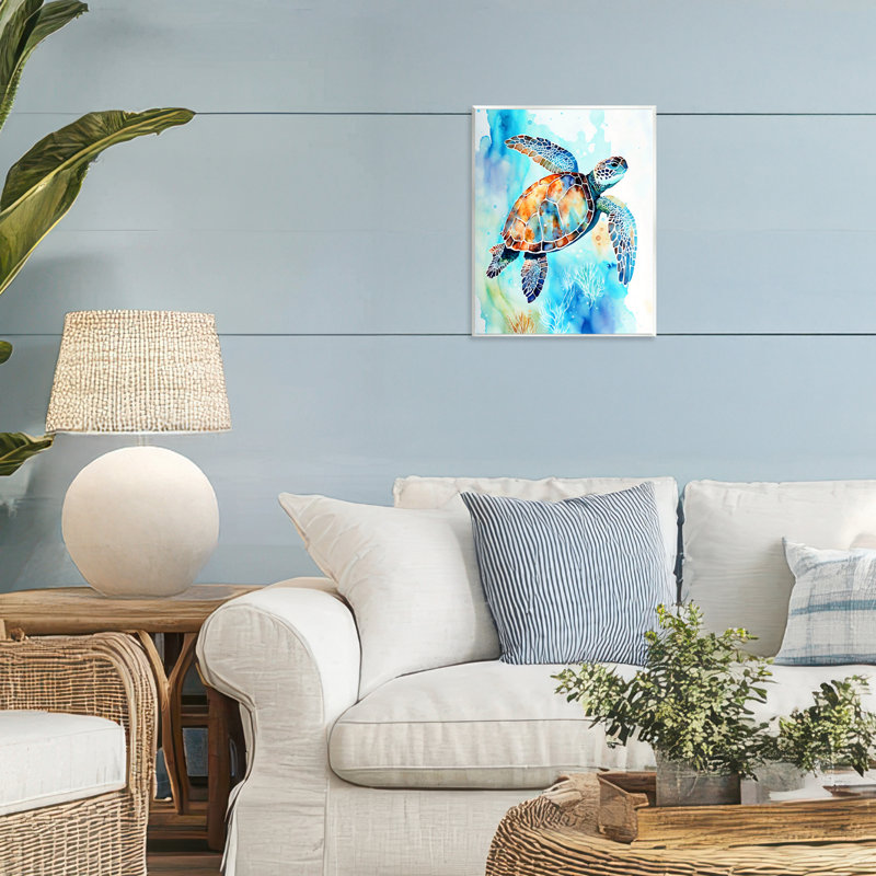 Plaque murale tortue de mer style aquarelle, design par LSR Creative Studio