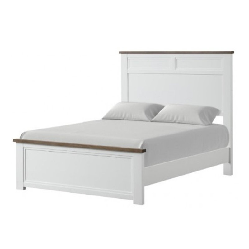 Ensemble de chambre à coucher simple 4 pièces Tela, tête de lit encastrée blanche et brune