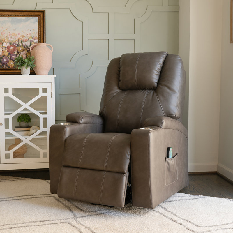 Annazette Faux Leather Power Lift Assist Recliner, Mushroom