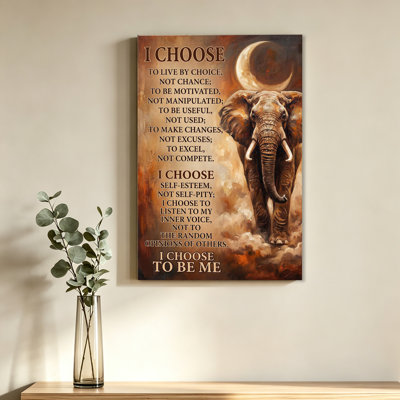 Canvas Wall Art Elephant I Choose To Be Me Inspirational Quote Moon Canvas Wall Decor