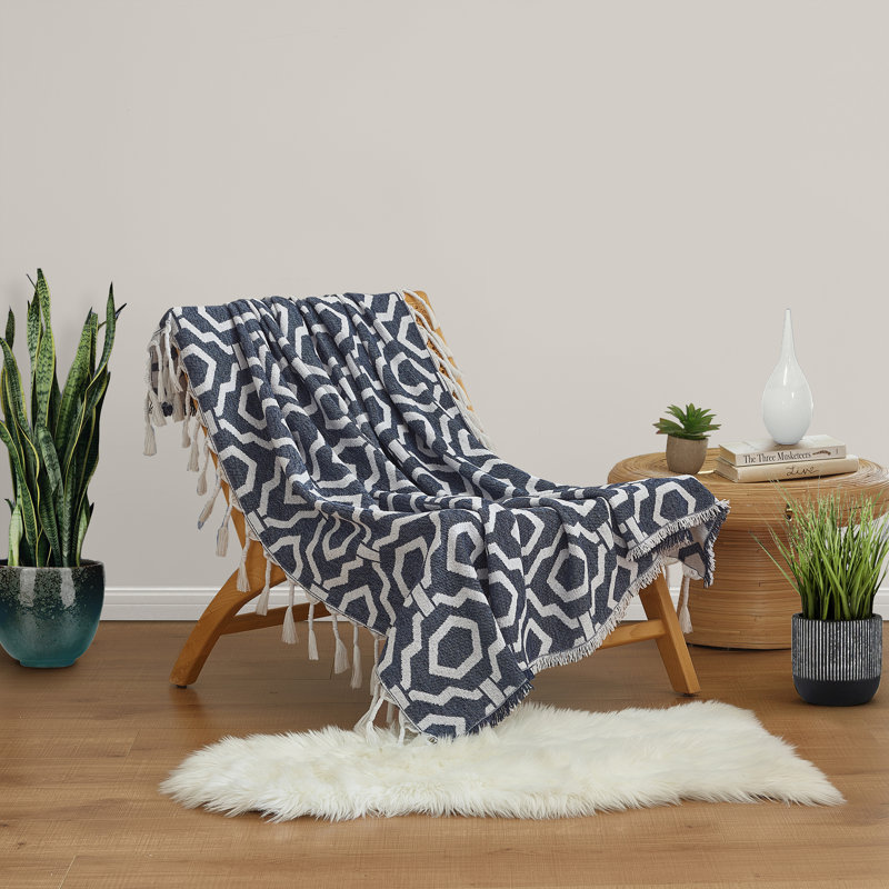 Dee Ocleppo Woven Jacquard Geometric Fringed Throw