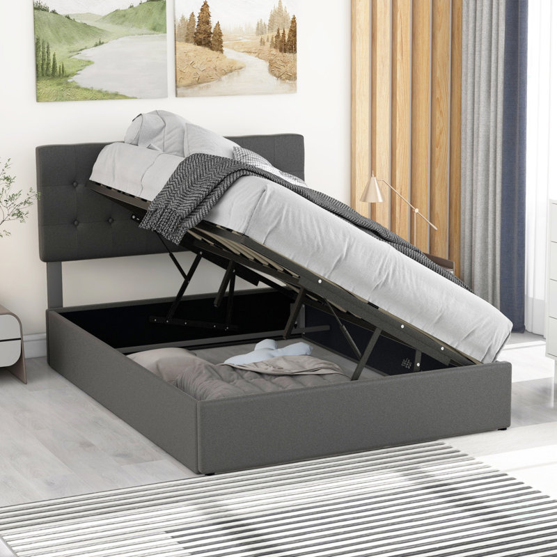 Latonja Upholstered Bed with Lift Up Storage, Full, Gray