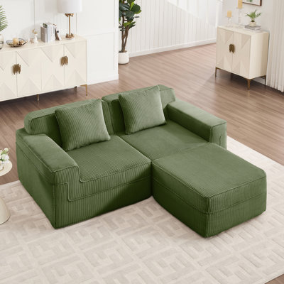 Canapé modulaire modulaire en L à 2 places avec assise profonde, coussins décoratifs et repose-pieds mobile, idéal pour la détente en famille
