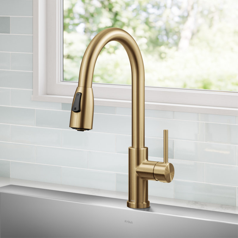 Robinet de cuisine rétractable à 2 fonctions KRAUS Coda, Laiton brossé