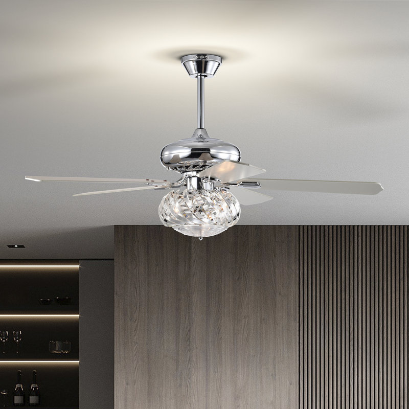 Ventilateur de plafond en cristal poli chromé 28 pouces 3 lumières avec télécommande Camra