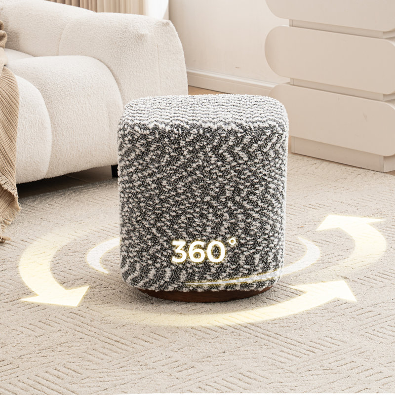 15" Wide Upholstered Swivel Pouf Ottoman, Black, Brown