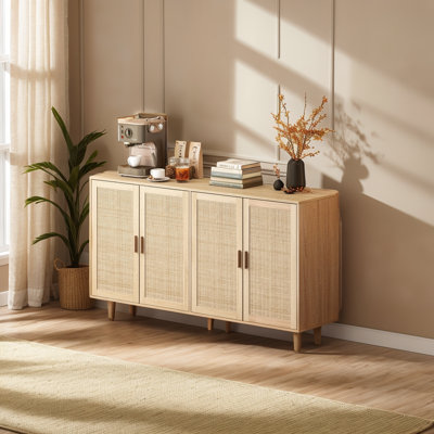 62.20"Elegant And Functional 4-Door Rattan Decorative Storage Cabinet,For Bedroom,Living Room
