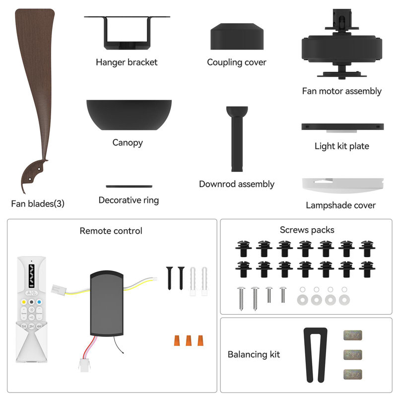 52 Inch Ceiling Fan With Lights,Ceiling Fans With Remote Control, Walnut