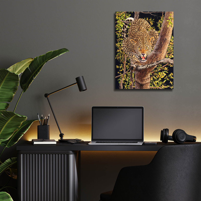  «Leopard in Tree» par Delene Lambert, art mural en verre acrylique, 12 po x 16 po