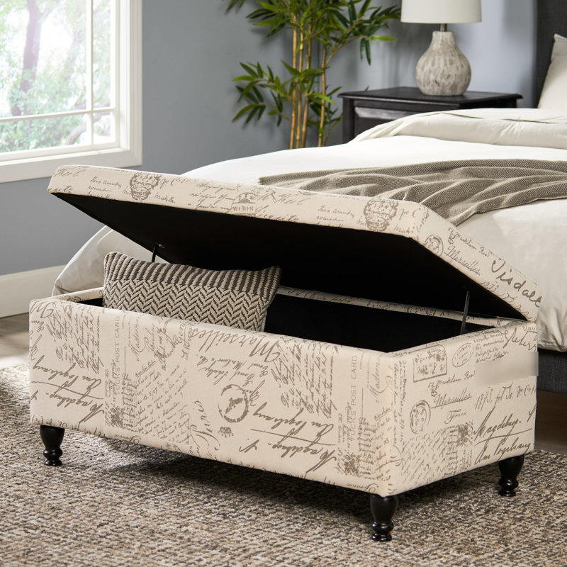 Rangement thématique - Tissu de lin beige, structure de bois teintée pour le salon, banc de fusion français moderne et traditionnel