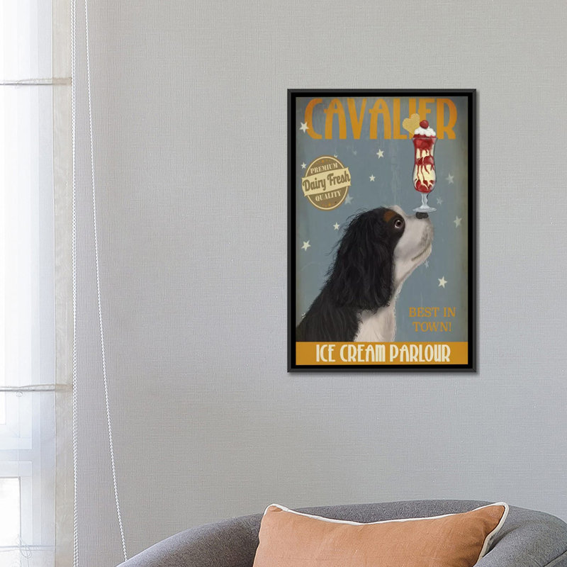 Publicité rétro sur toile tendue Fab Funky «Cavalier King Charles Ice Cream Parlor», H 26 po x l 18 po x P 1,5 po